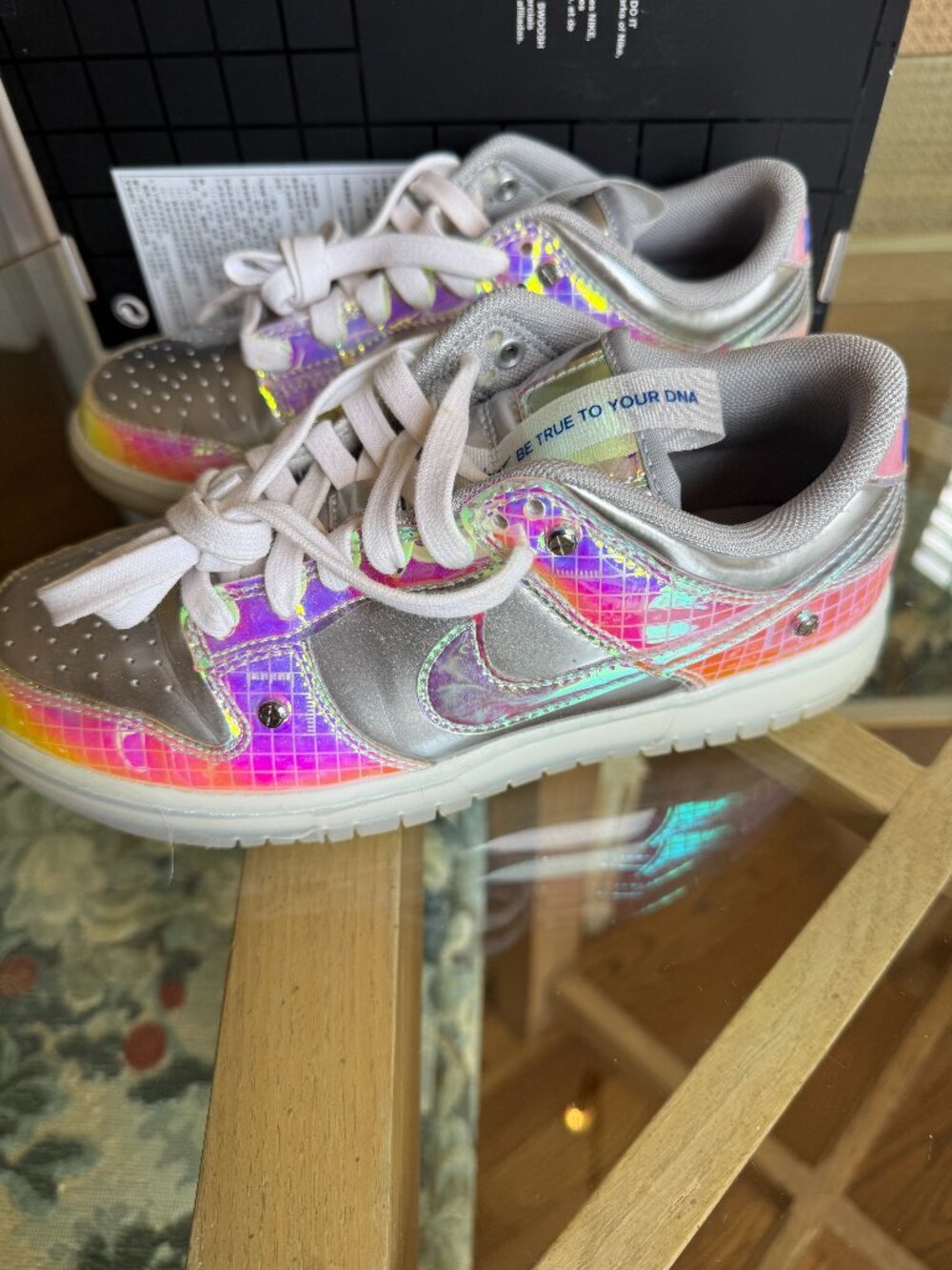 Nike Dunk Low SE "Be True to Your DNA" – Holographic Silver